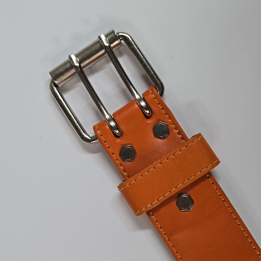 Orange Y2K Coated Leather Belt With Silver Buckle And Rivets Boho Retro